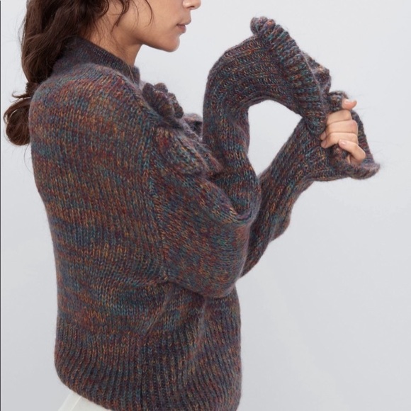 ZARA Mohair Roses & Ruddle Multi Colour Knit Mockneck Sweater - Picture 2 of 13